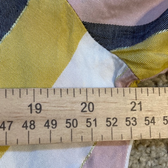 EUC Beige by ECI Top Striped V-Neck Peplum Blouse White Pink Black Gold Medium - Picture 6 of 7